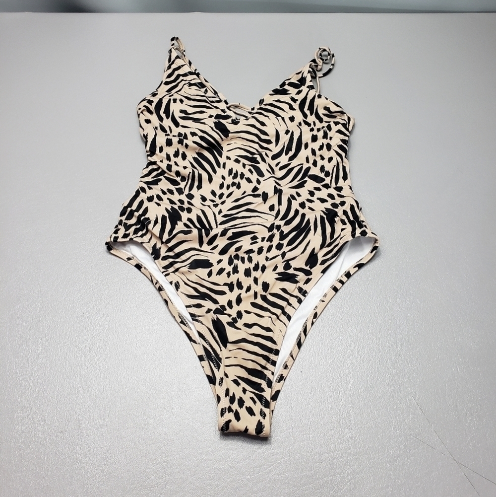 Shade and shore animal print one peice open back bathing suit women's size small - Picture 1 of 11